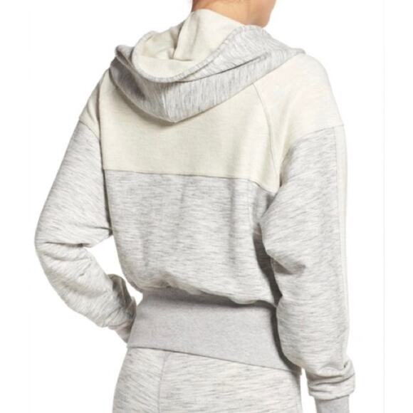 Free People Cozy Shadow Boxer Hoodie Zip Gray Cream Colorblock Size Small - Picture 2 of 8